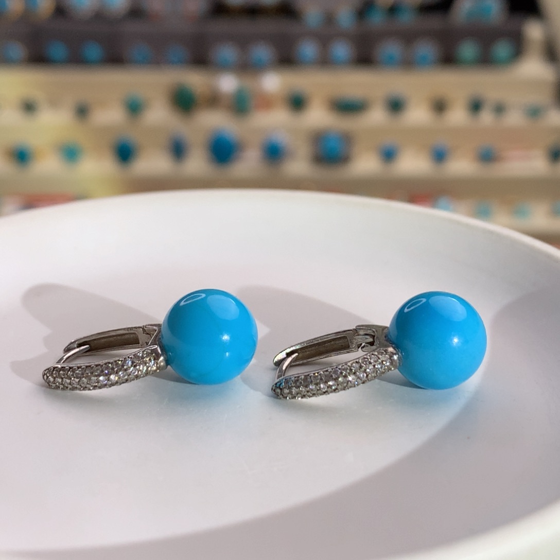 银S925镶嵌绿松石美松耳扣