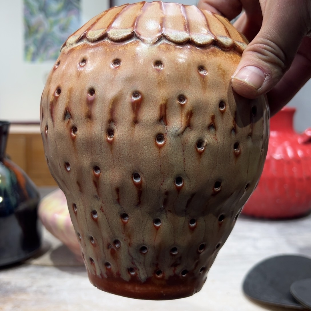 摆件灿*宝陶瓷花瓶高18口8瑕疵