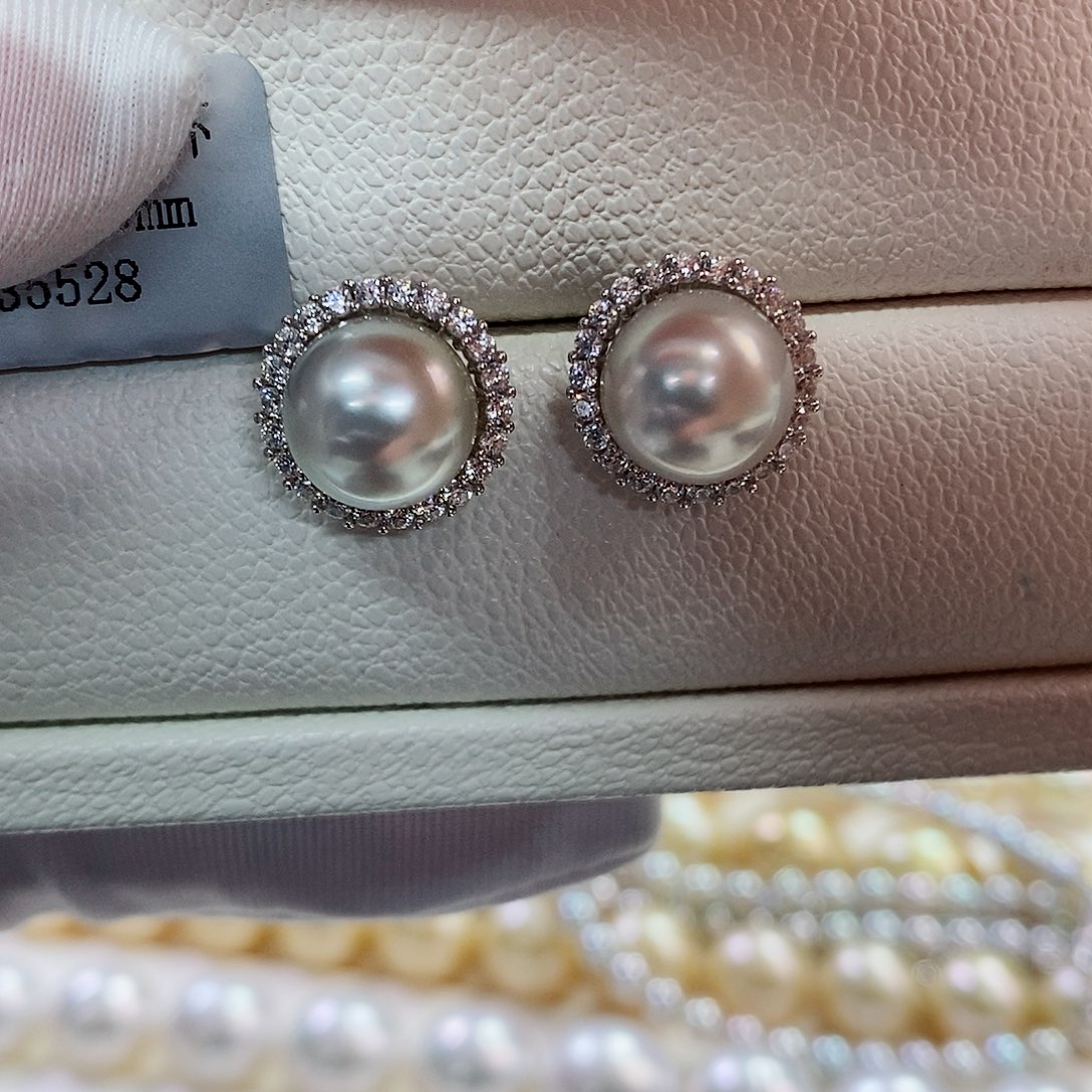 银S925镶嵌耳饰海水珍珠9-10