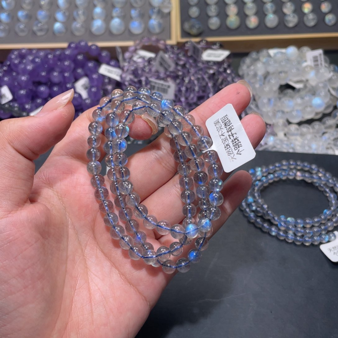 春***明手链未镶嵌长石灰月光手链多圈6.5mmmm