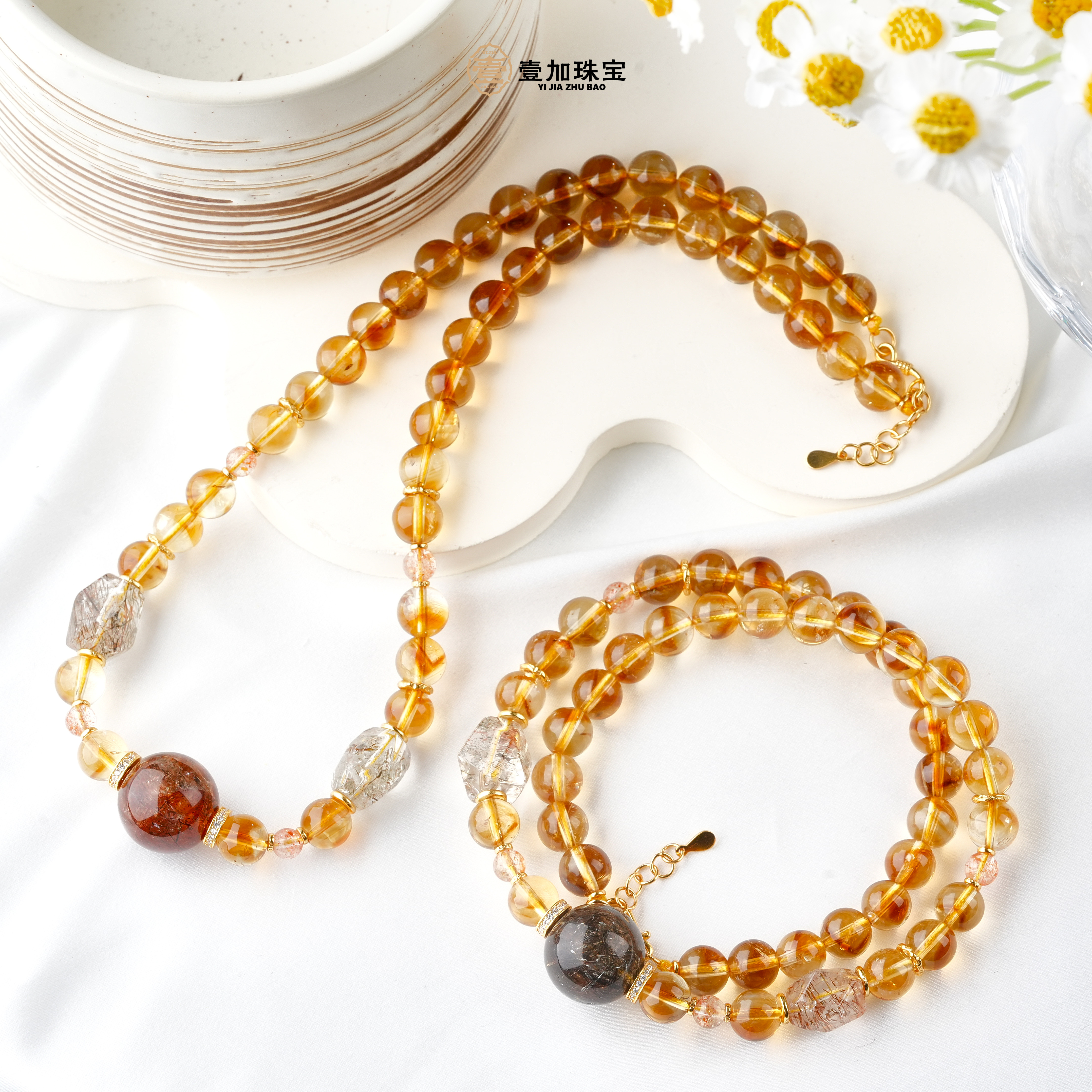 壹加师姐|手工设计黑金超黄塔水晶项链多样性发一7525n