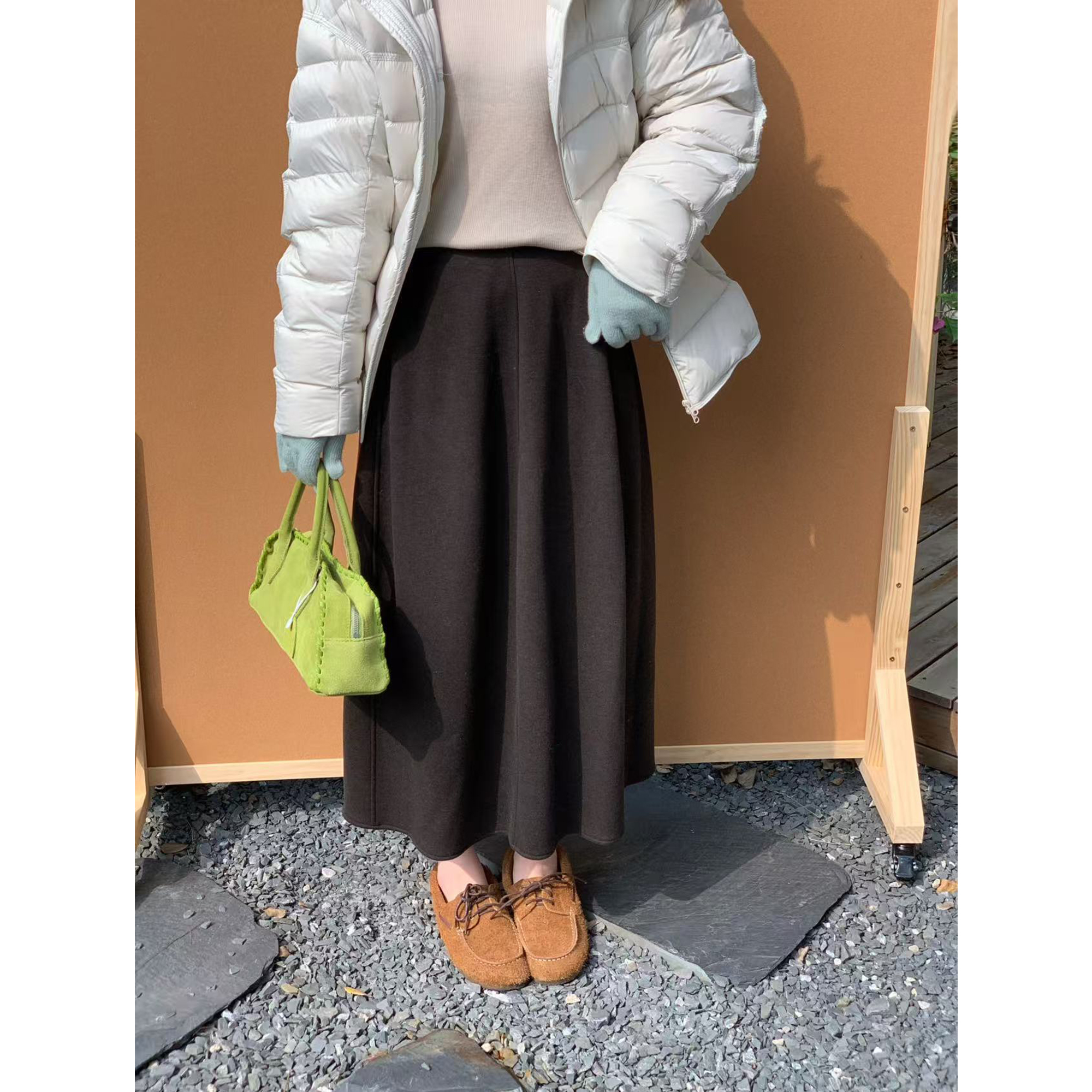 zhukele  松紧腰毛尼花苞裙