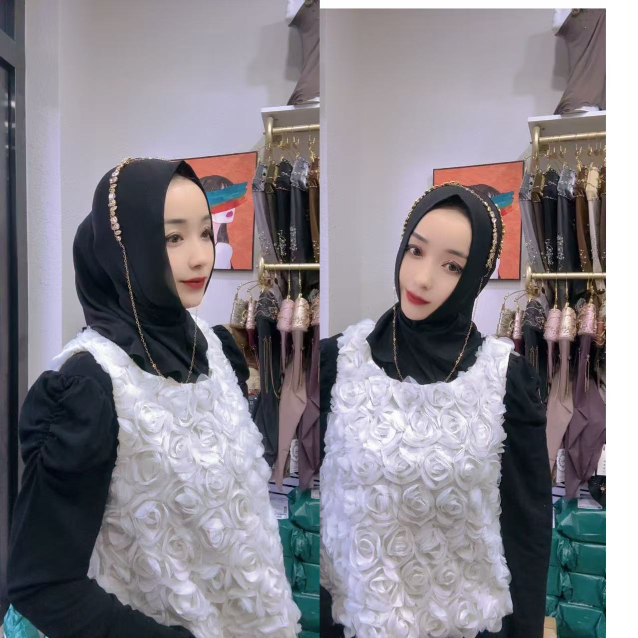 竹节棉项链水钻直筒头套