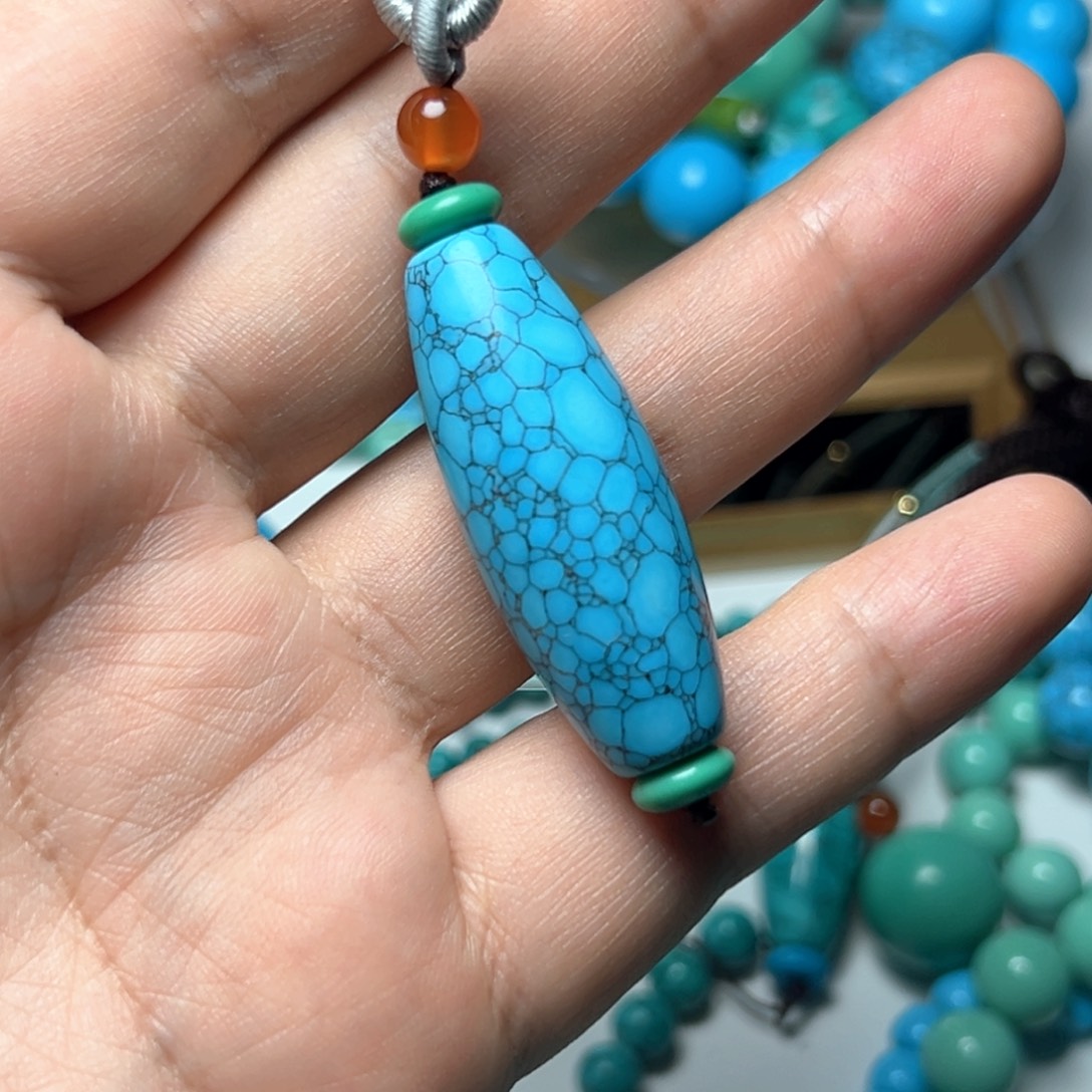 尺寸15+/40+蓝花长桶珠脖挂