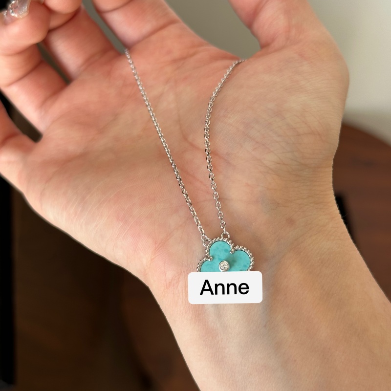 铜合金项链 经典海蓝单锆四叶草简约项链【X642】