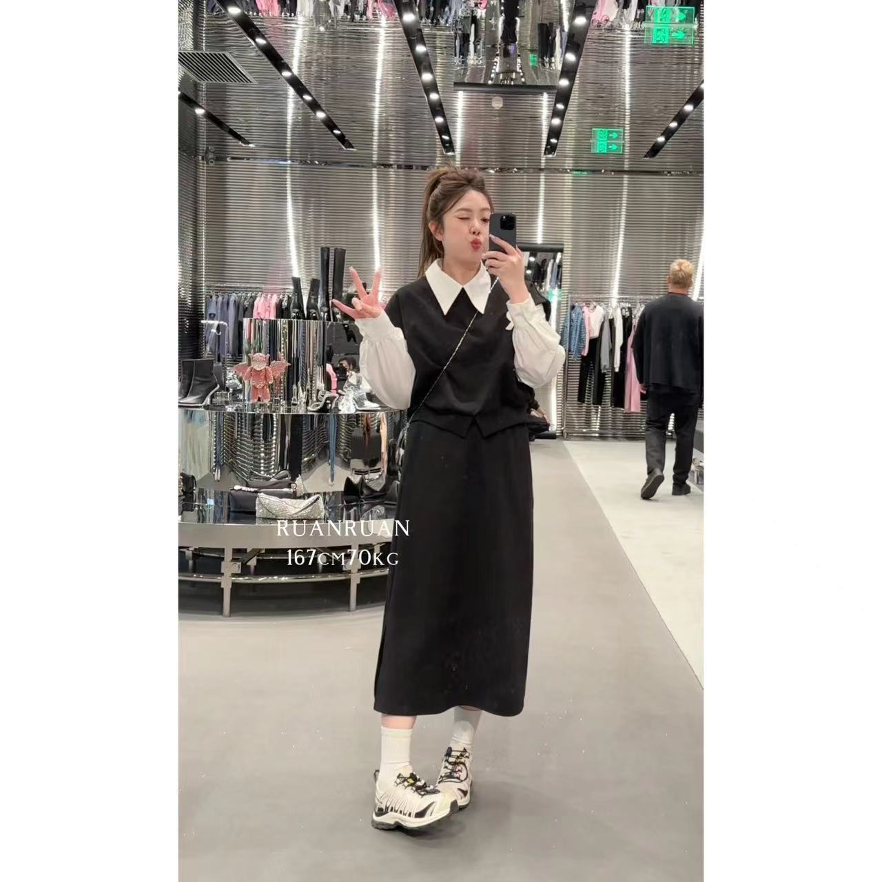 晶咕【韩剧女主-上衣】宽松马甲拼接假两件衬衣法式气质显瘦洋气