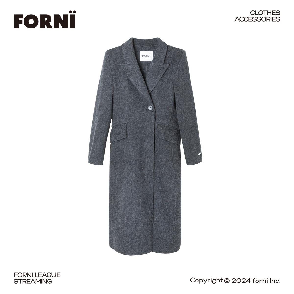 FORNI 学不来的穿搭 气质风中长款时尚休闲经典双面呢大衣