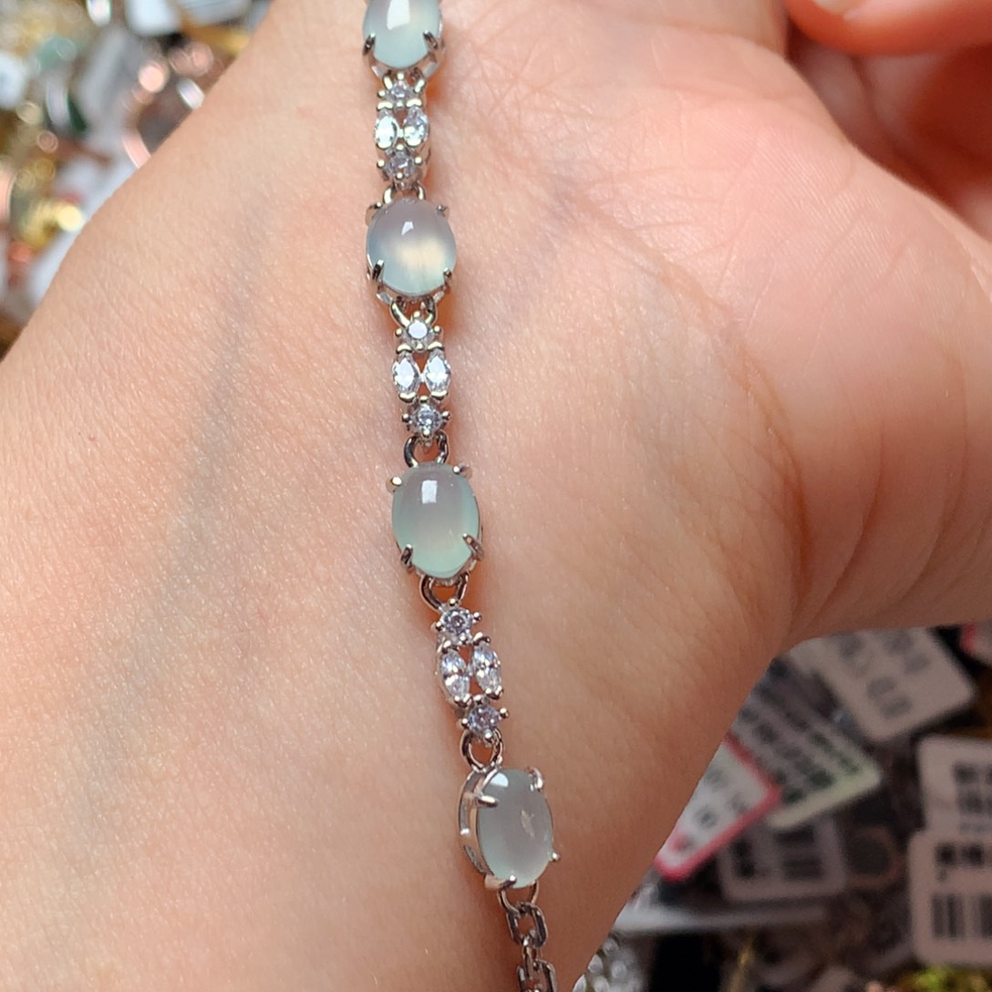 翡翠戒指银S925镶嵌天然翡翠手链