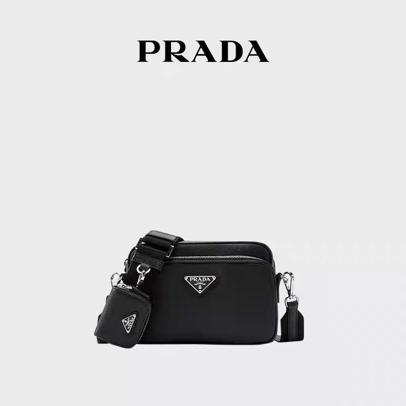 未使用 Prada/普拉达 男士 Saffiano 牛皮革单肩包邮差包