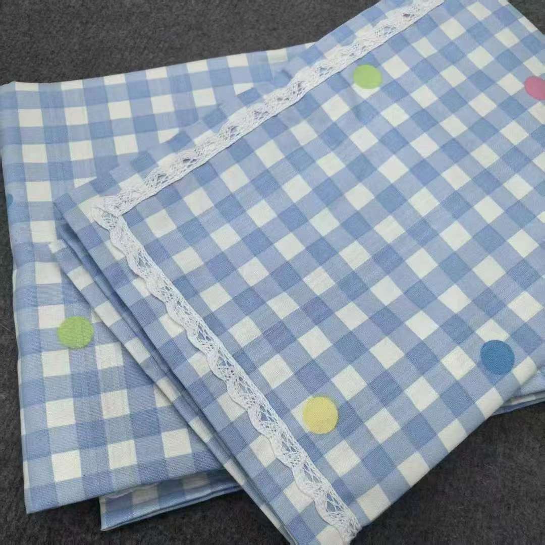 清新格子 原棉100%棉老粗布三件套