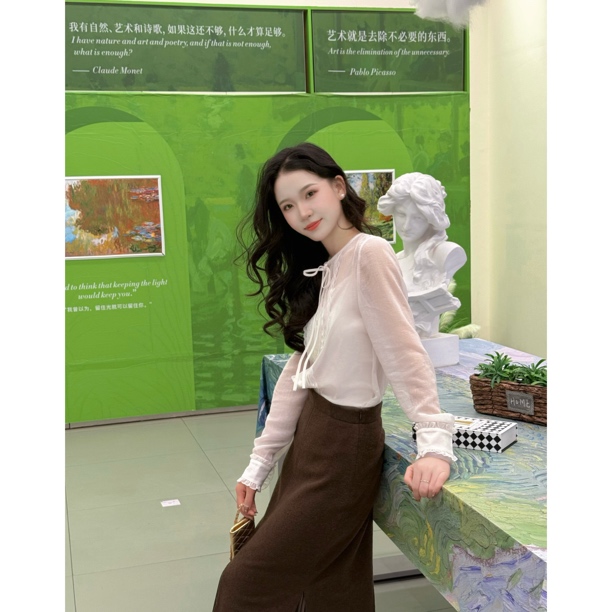 GIRDEAR/哥弟「云柔漫步」新款温柔风蕾丝圆领衬衫（附内衬）13014