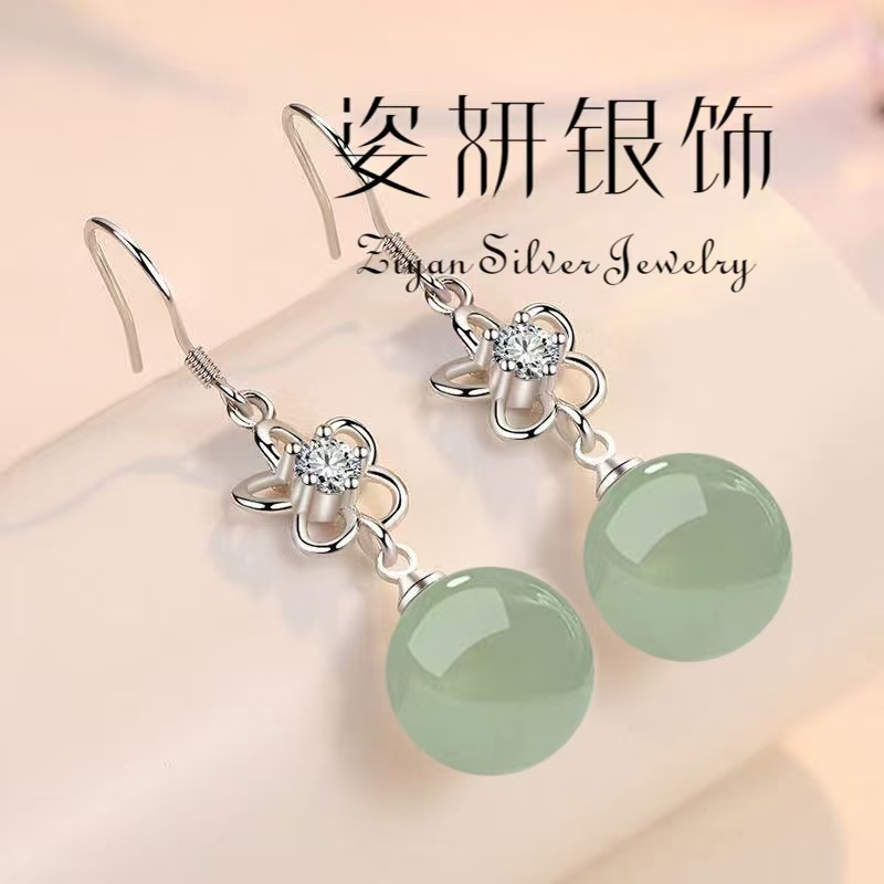 足银耳饰 气质纯银珠珠耳环轻奢高级感花朵简约防过敏上档次耳坠