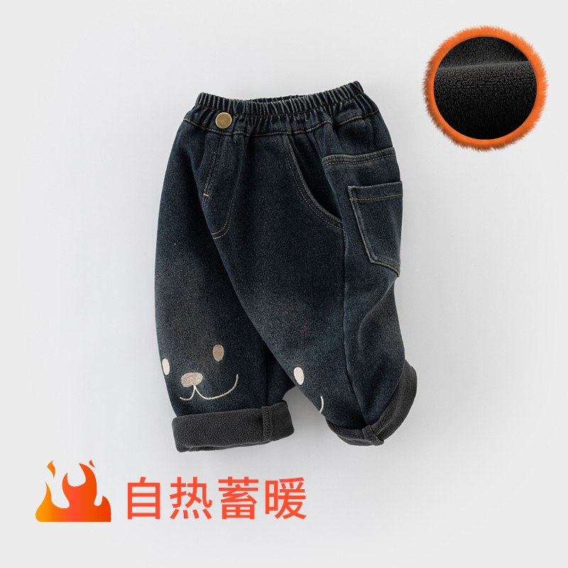 小童加绒牛仔裤1一5岁柔软亲肤男女宝裤子保暖加厚婴儿秋冬装6344