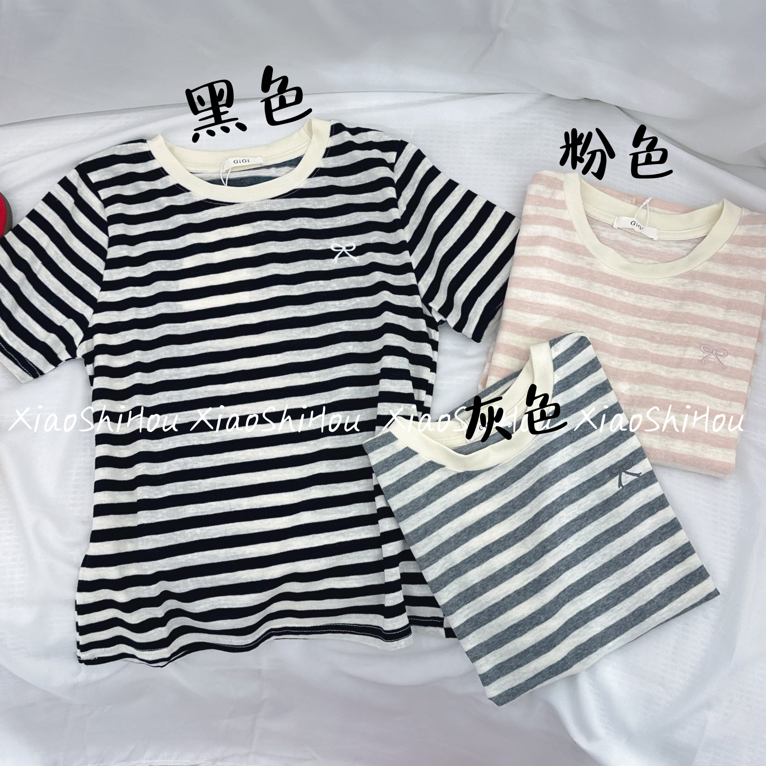 小时候女装店条纹蝴蝶结T恤6610