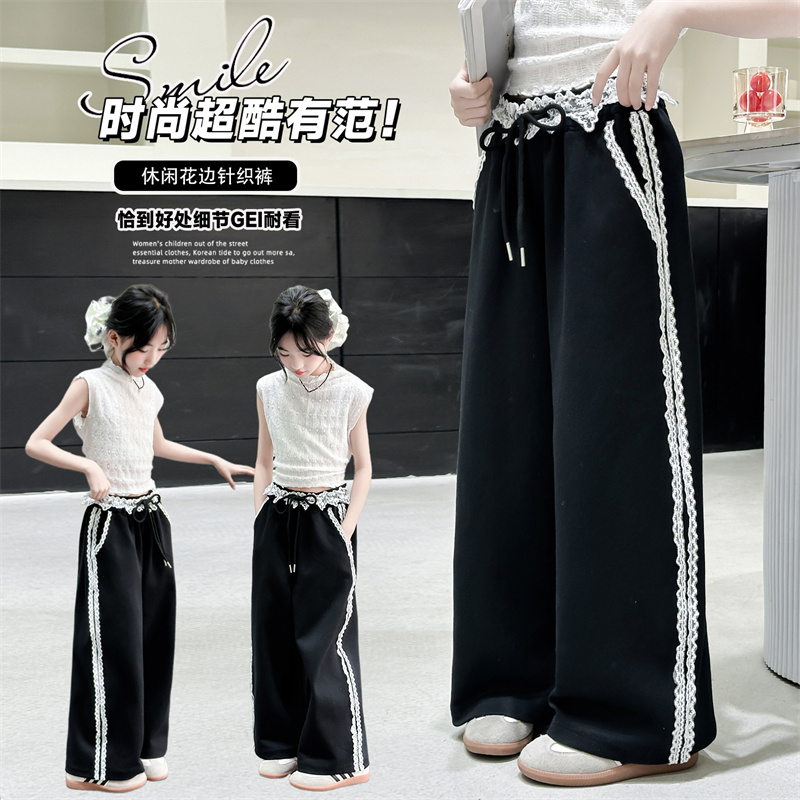 1281女童裤子2025春秋新款中大童洋气休闲裤儿童宽松直筒裤阔腿裤