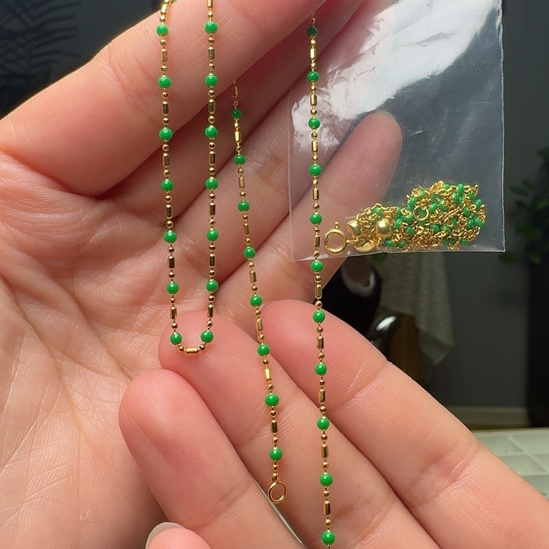 翡翠银S925镶嵌项链银链子