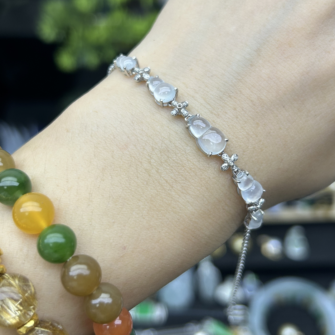 天然A货翡翠手链18K金镶嵌