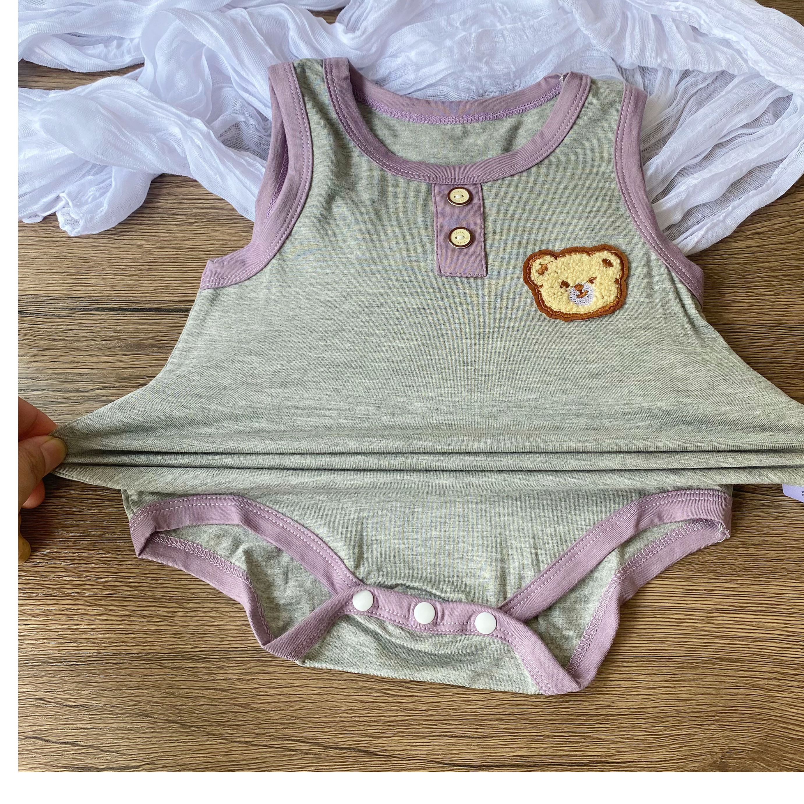 新生儿夏季韩版哈衣洋气爬服男女宝宝薄款宽肩小熊包屁衣宝宝爬服