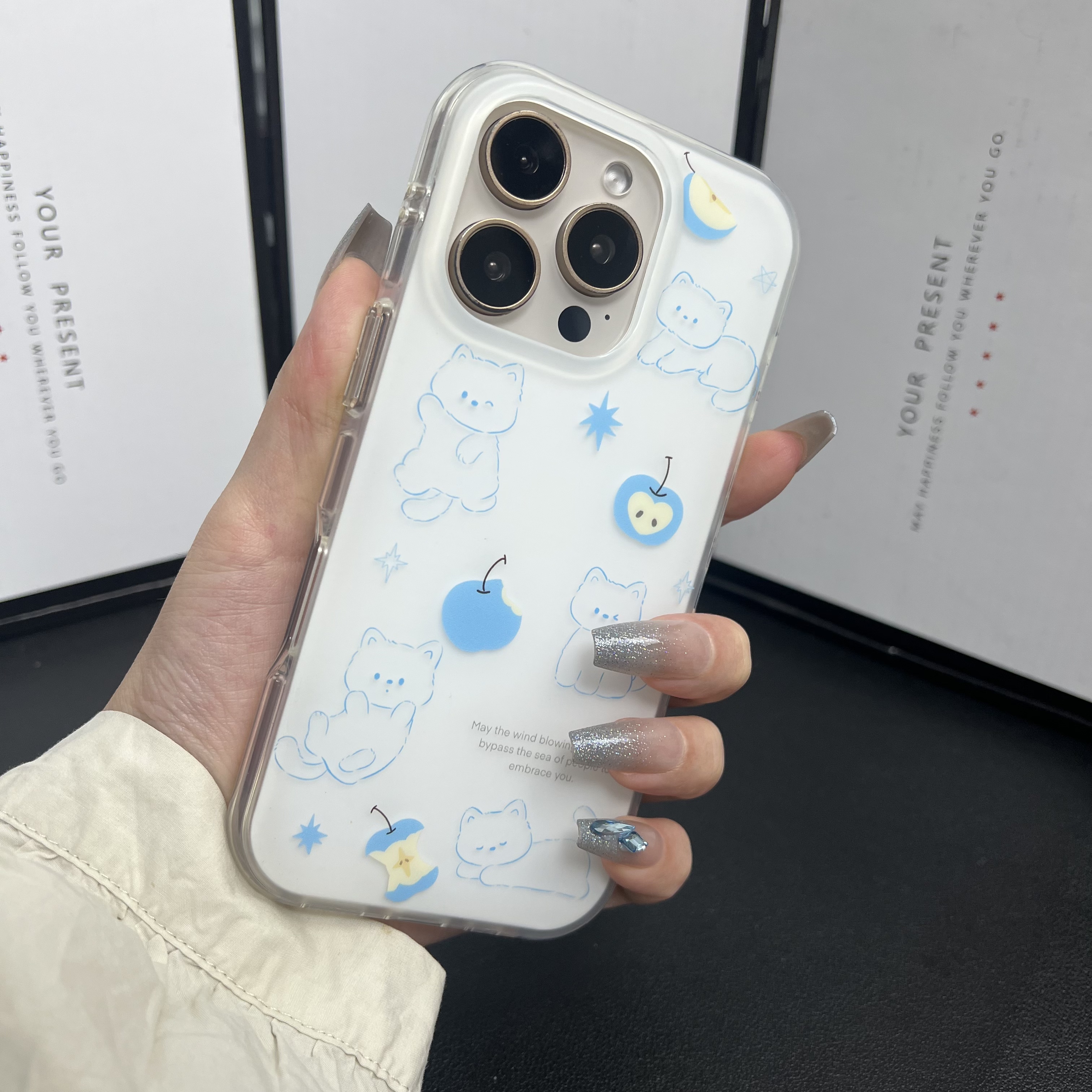 卡通线条猫适用苹果15双层16手机壳13iPhone14promax11简约12小众