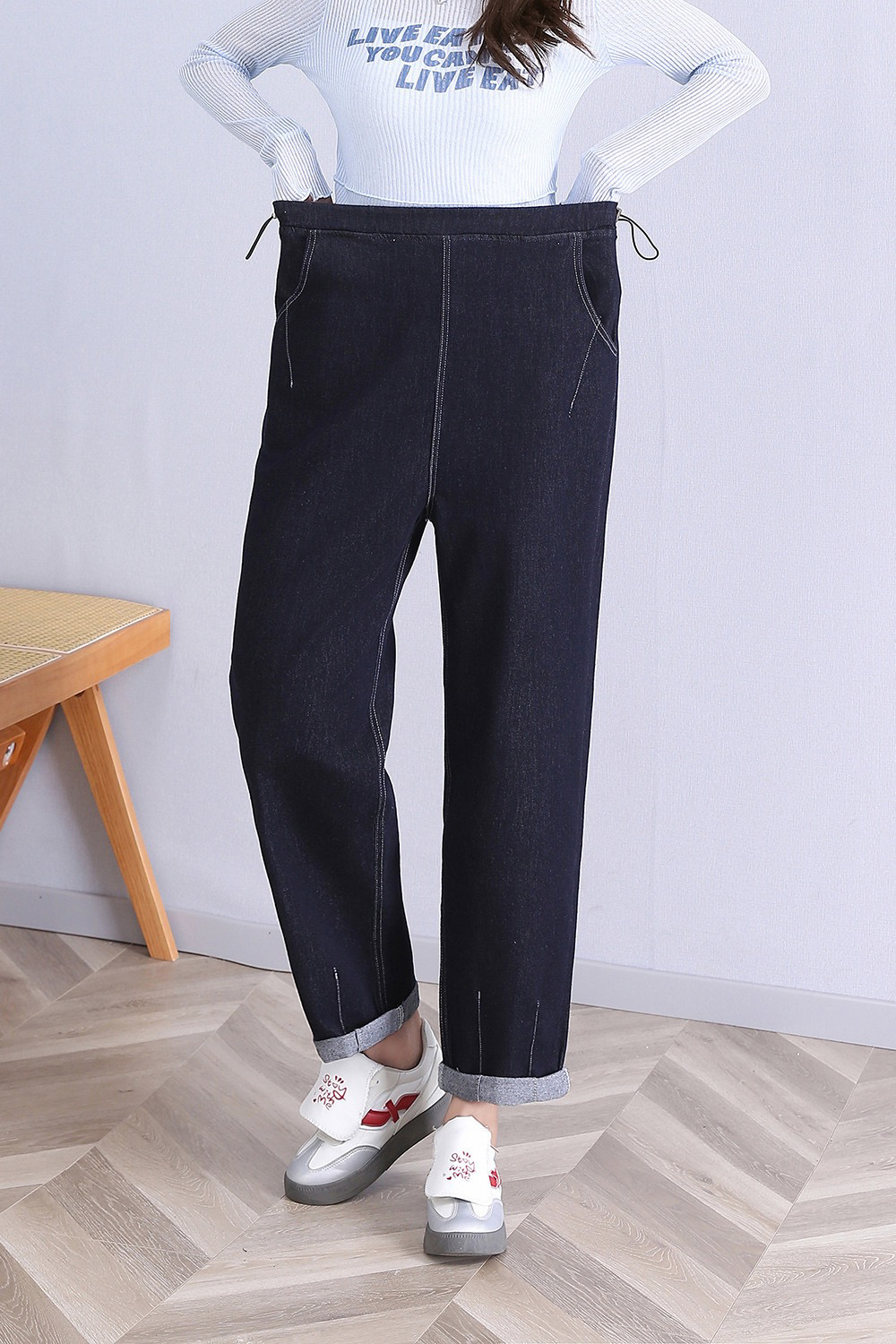 大码孕妇牛仔裤春季新款舒适百搭产前产后孕妇牛仔老爹裤经典宝蓝