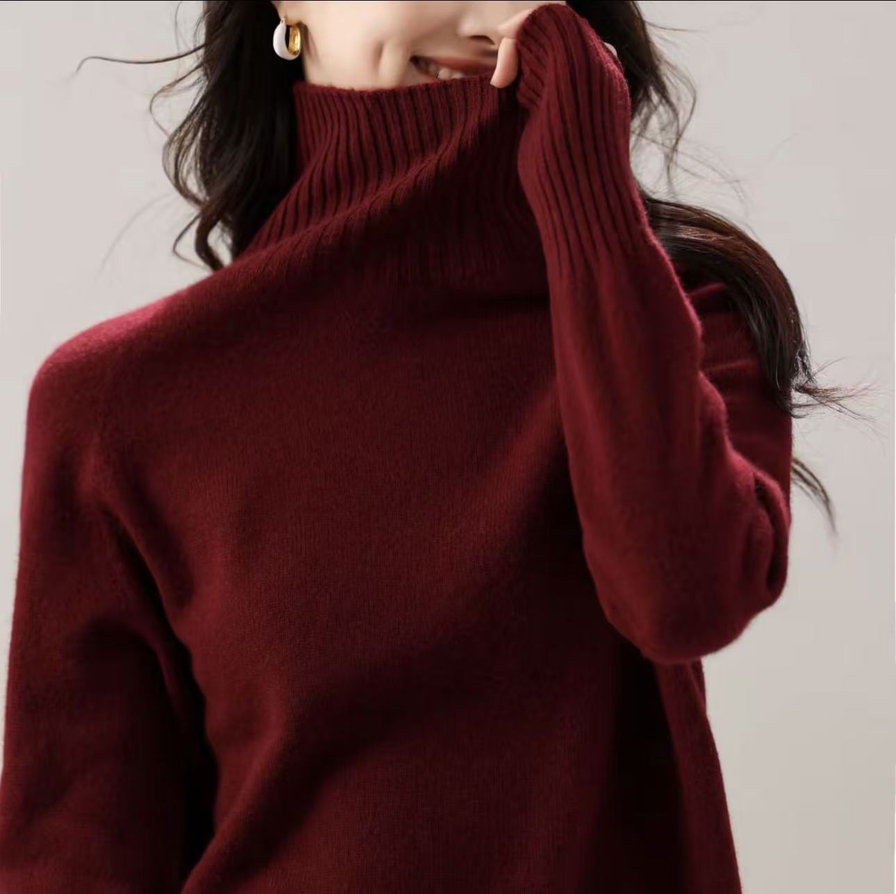 ZOUYILU 贝壳扣宽松高领毛衣 