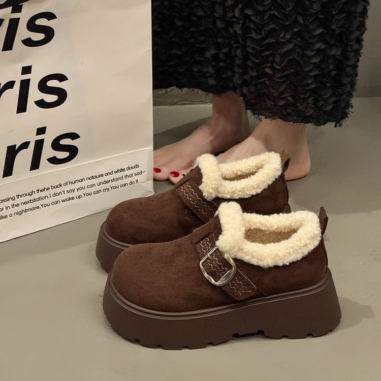 时尚百搭勃肯鞋2025冬季新款厚底加绒加厚小个子增高毛毛内里棉鞋