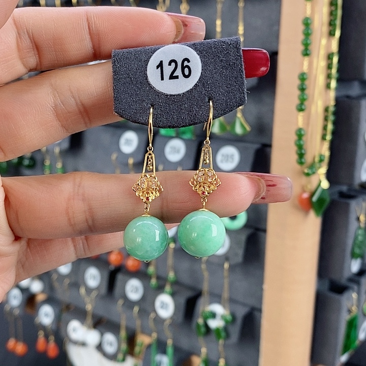 翡翠耳饰18K金镶嵌耳饰