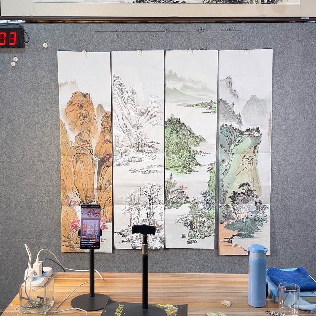 国画603 花鸟在树丛的顶端鸣叫叫声