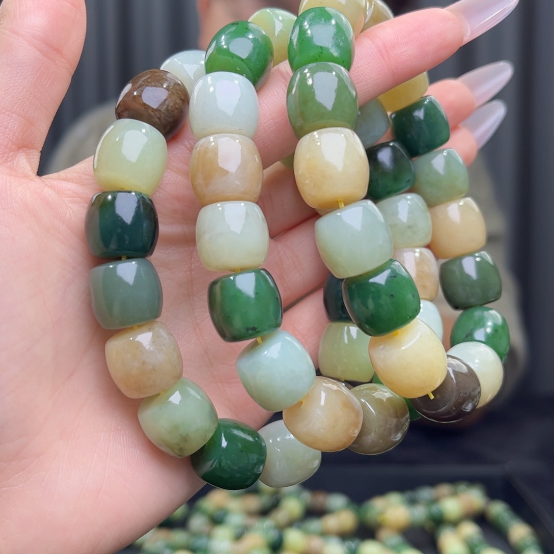 和田玉未镶嵌手链天然和田玉多宝微瑕14拍一发一