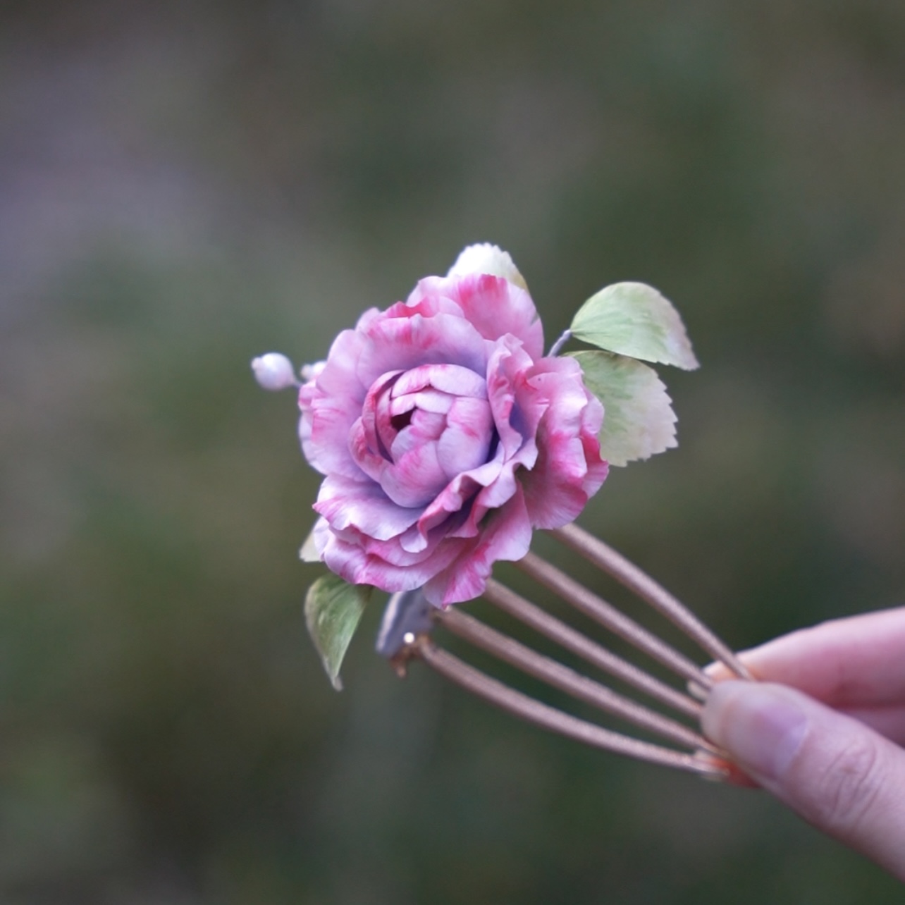 新中式【秋池】非遗绒花簪发簪发钗发梳汉服饰品软簪
