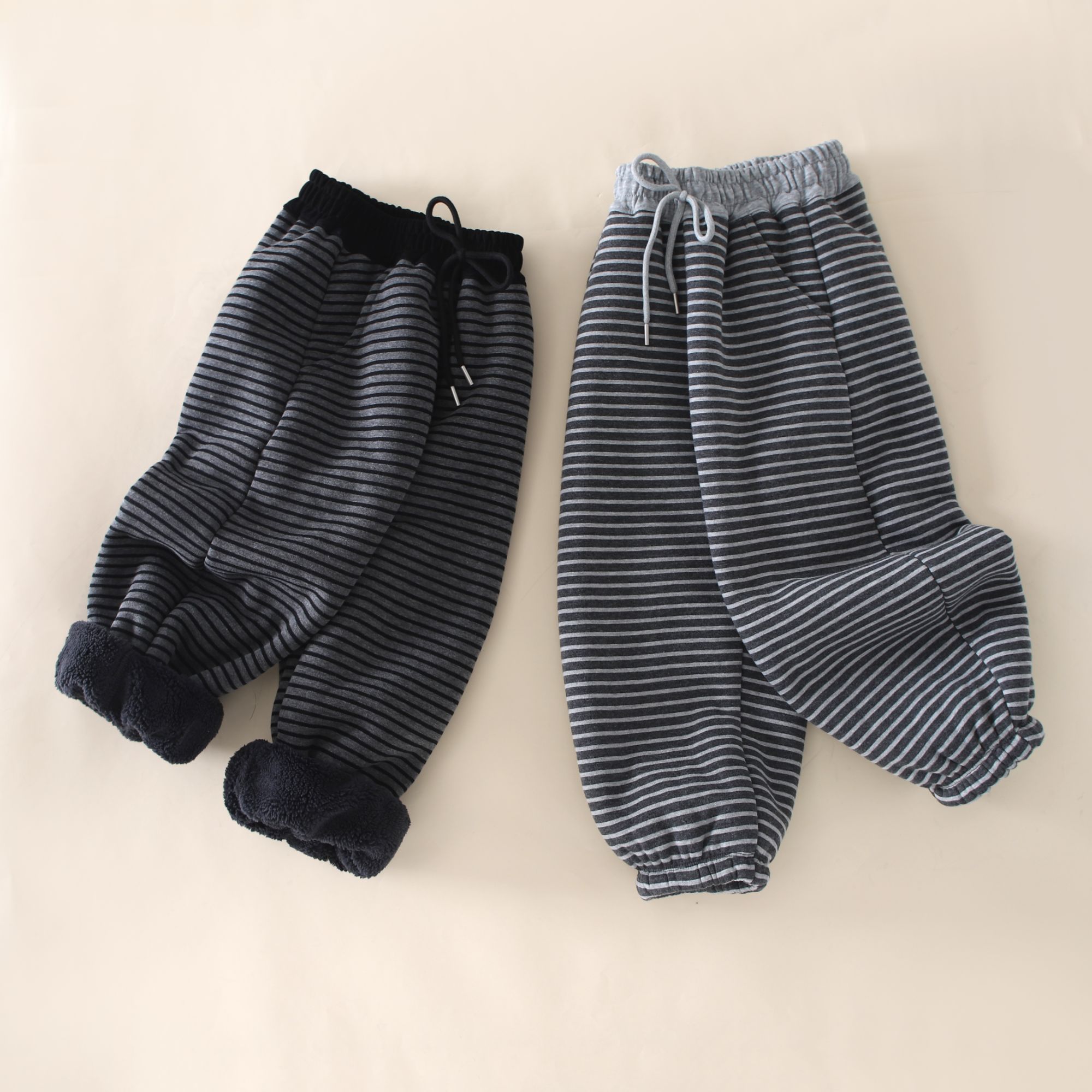 【850克加厚葵花绒】条纹运动裤宽松舒适皮筋口保暖-亲萌鱼-8849