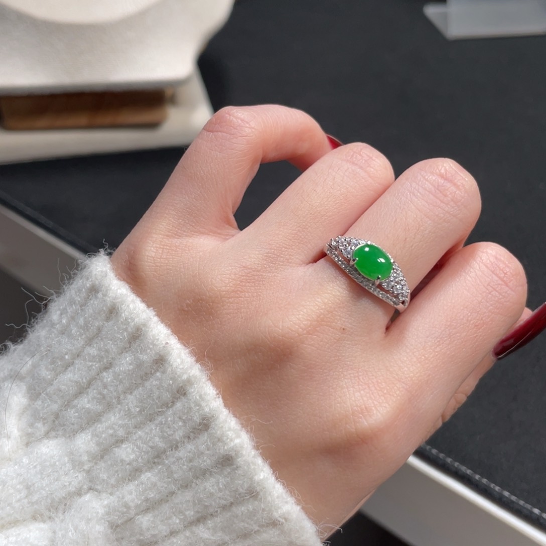 翡翠戒指银S925镶嵌5366