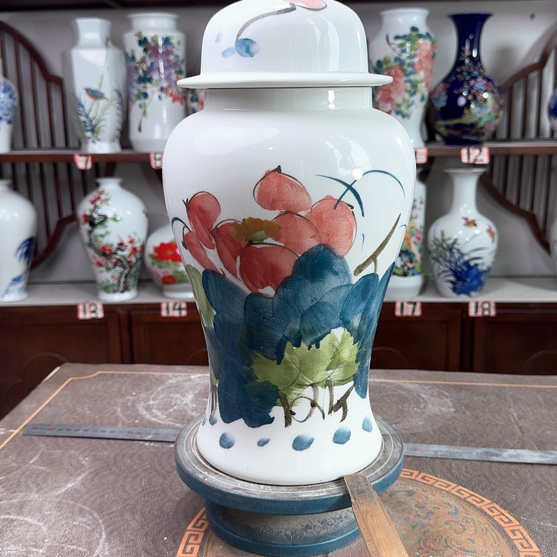 摆件陶景德镇陶瓷将荷花花