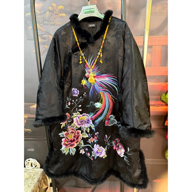 等闲集国风新中式刺绣凤戏牡丹太太服黑色不包邮不能机洗