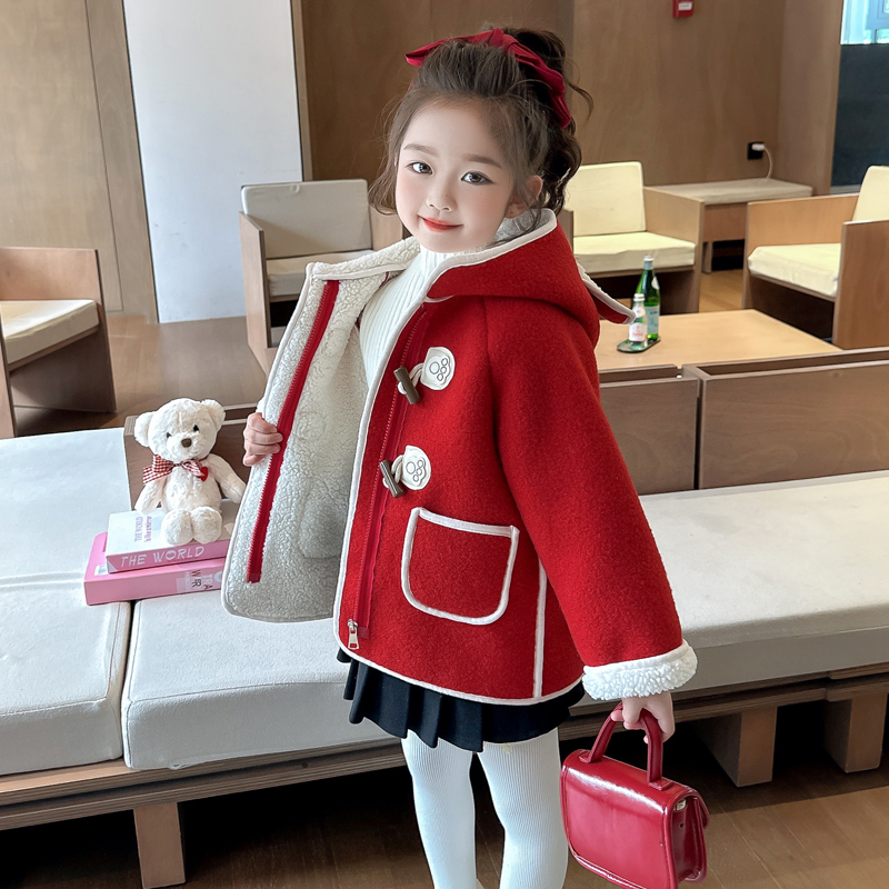 女童外套秋冬装2025新款洋气儿童毛呢大衣宝宝加绒毛毛衣加厚上衣