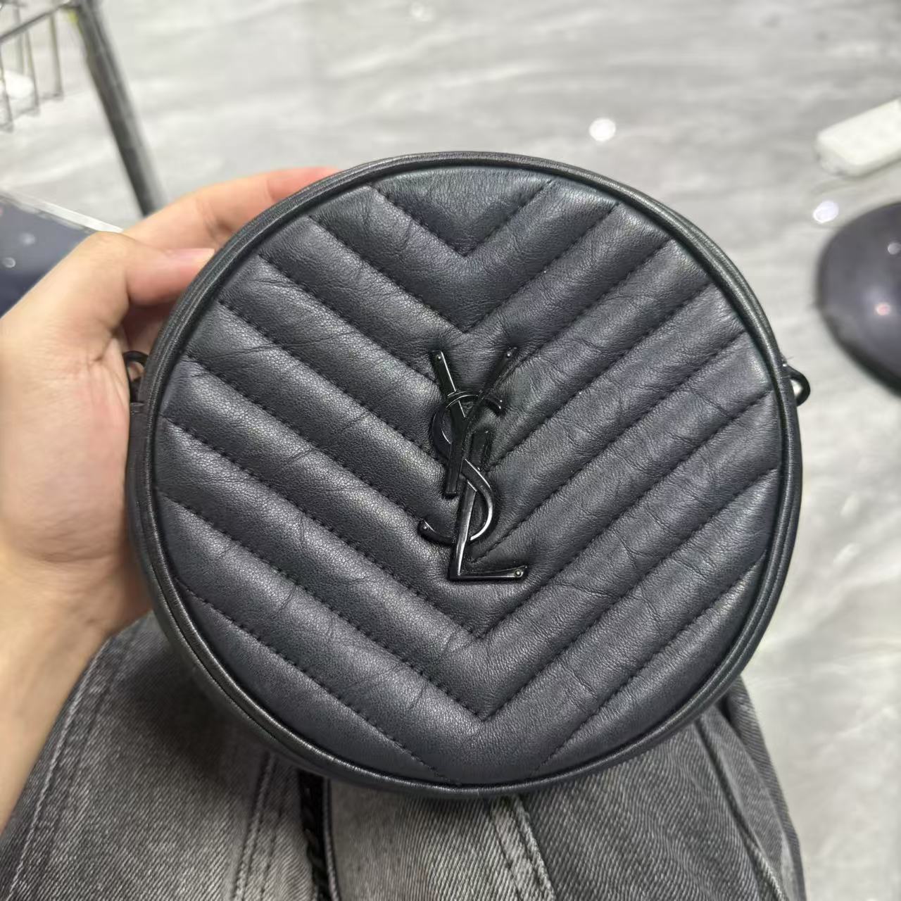 95新 YSL/圣罗兰 【安则专属】黑色圆饼包
