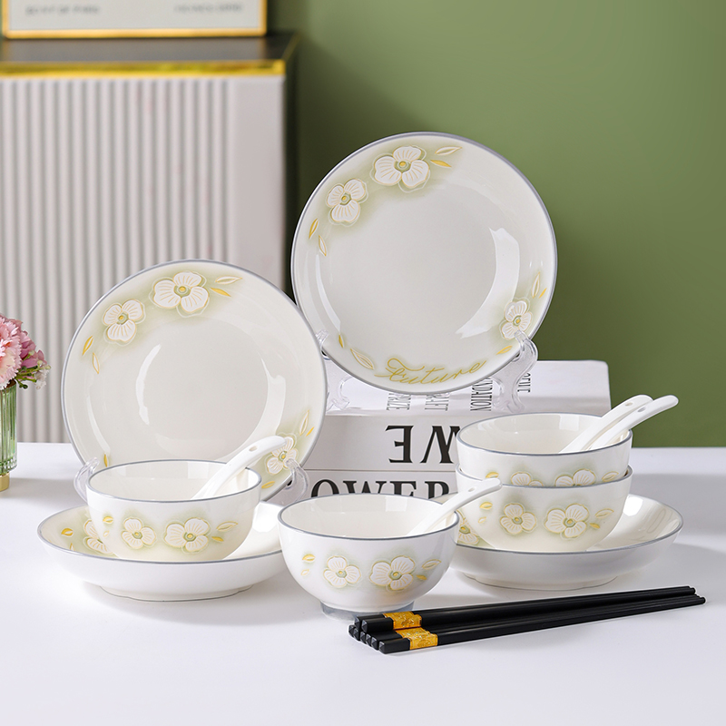 句途金枝玉叶16件碗盘餐具套装饭碗圆盘耐高温加厚釉下彩陶瓷餐具