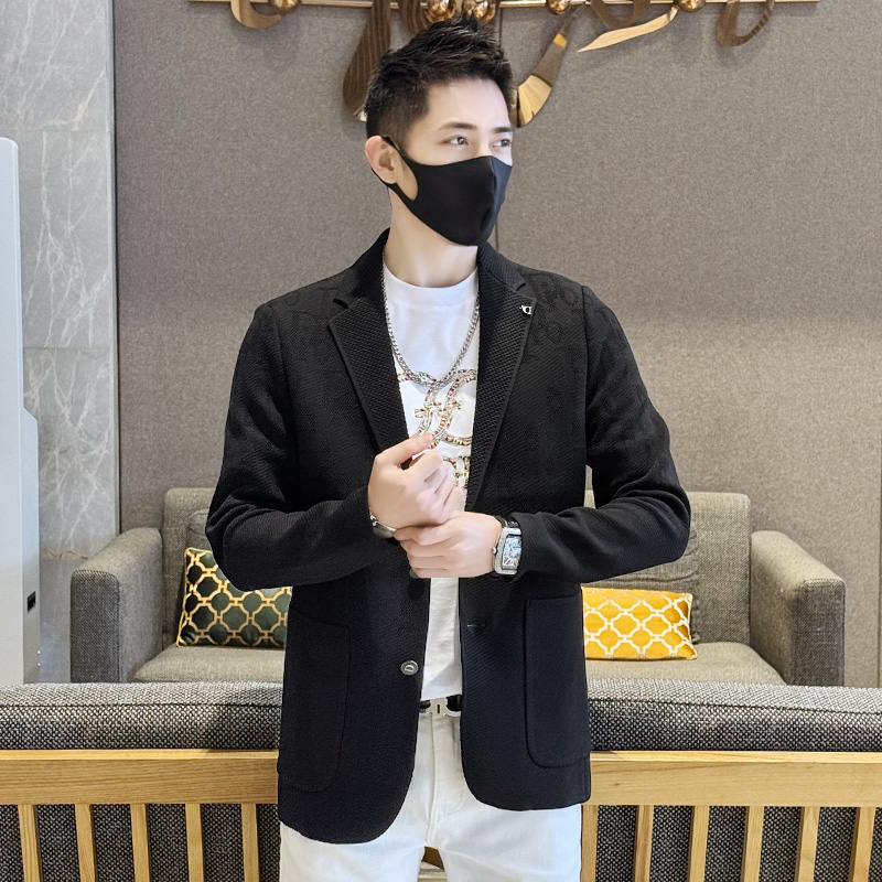 2025春季新款男士潮流百搭字母印花便西外套商务帅气修身小西装男