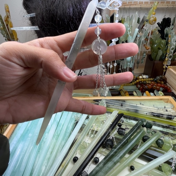 蛇纹石玉发饰未镶嵌长度15.5