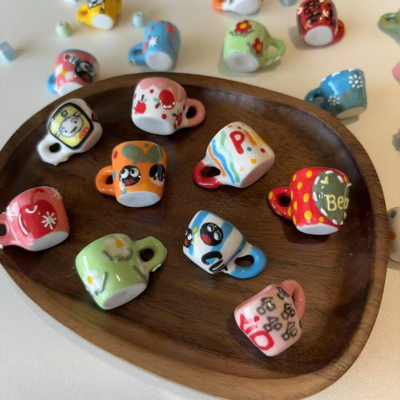 【编号300-400】高端手绘陶瓷mini迷你小杯子吊坠项链 diy手机挂坠