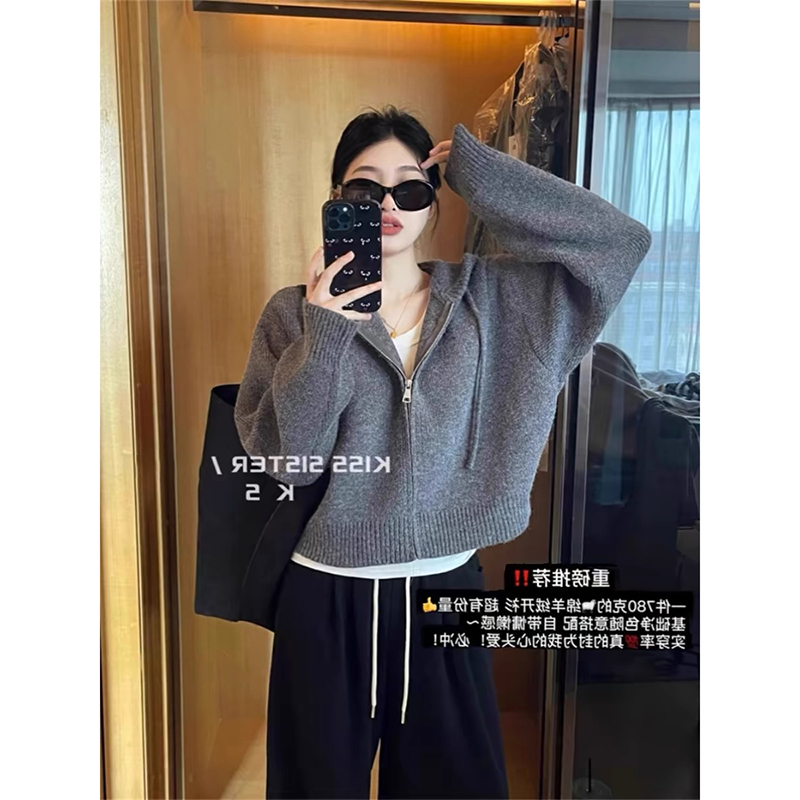 【高级灰】开衫外套3301超柔软新款高品质连帽拉链上衣