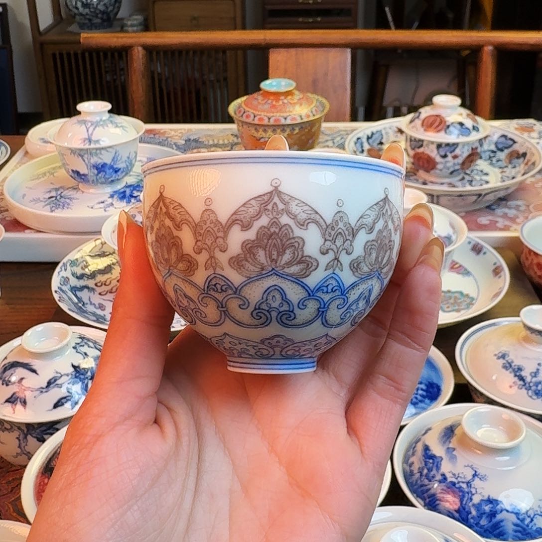 杯青花釉里红点工瑜器杯纯手绘
