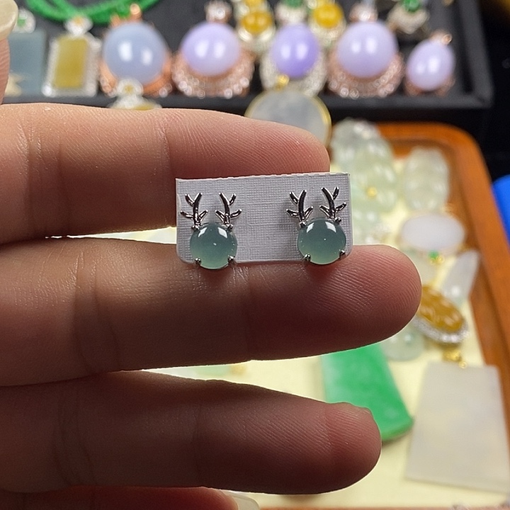 翡翠未镶嵌耳饰耳钉