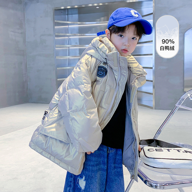 【现货现发】男童中长款90白鸭绒亮面羽绒服冬季加厚外套