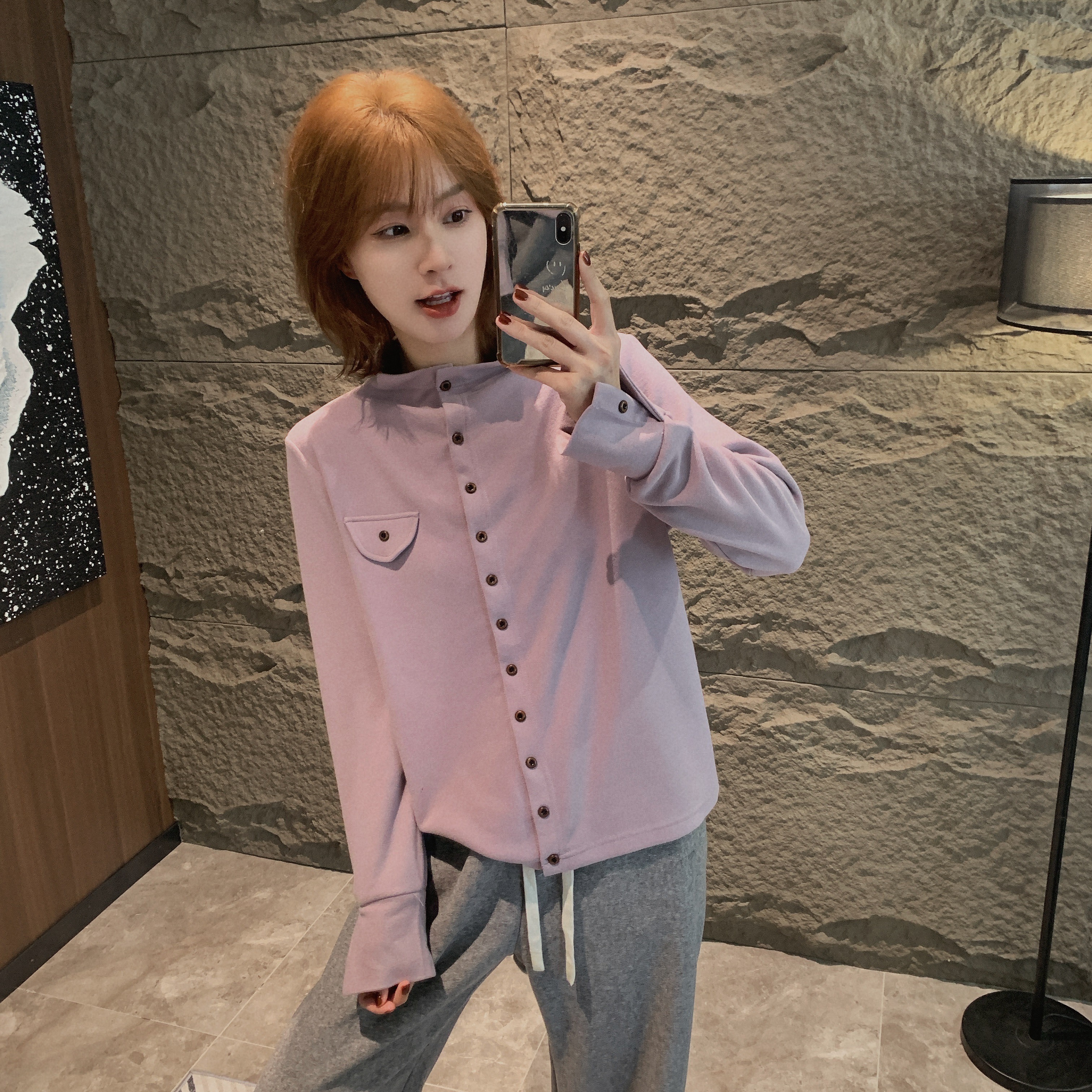 XIARENLI【翻盖纽扣德绒卫衣】潮流休闲服打底衫女内搭冬款休闲百搭