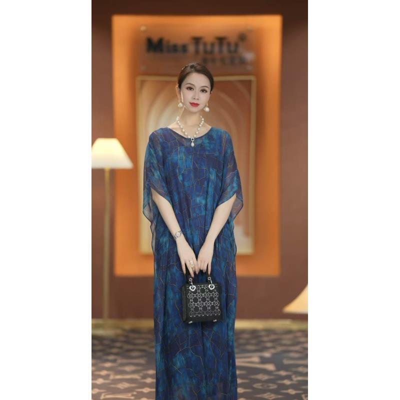 宝蓝生金阔太太时髦女装时尚气质显瘦裙子女士宽松外出洋气连衣裙
