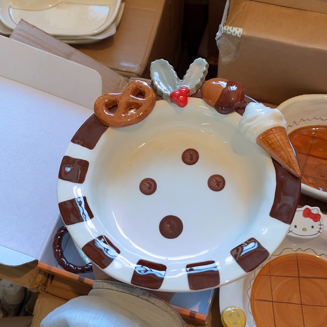 陶瓷冰淇淋8寸深盘陶瓷餐具默认微微瑕系列