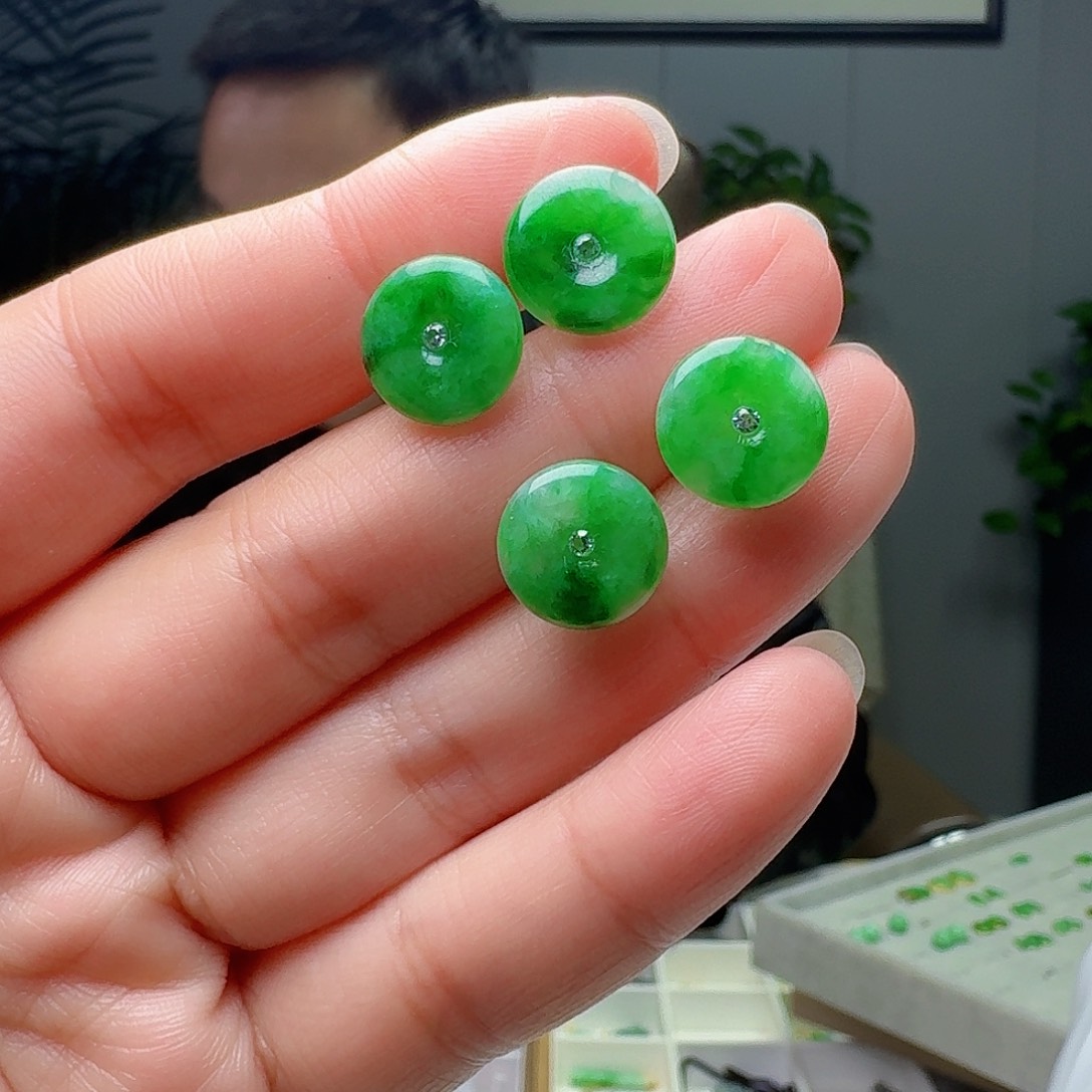 翡翠18K金镶嵌耳饰多样性发货其一