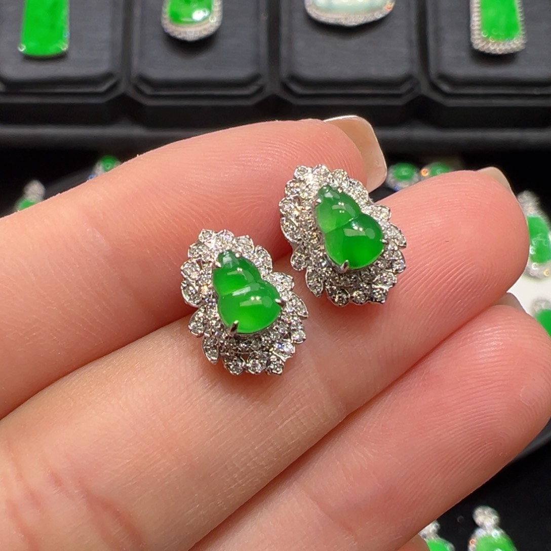 翡翠18K金镶嵌耳饰收到货48小时鉴赏期