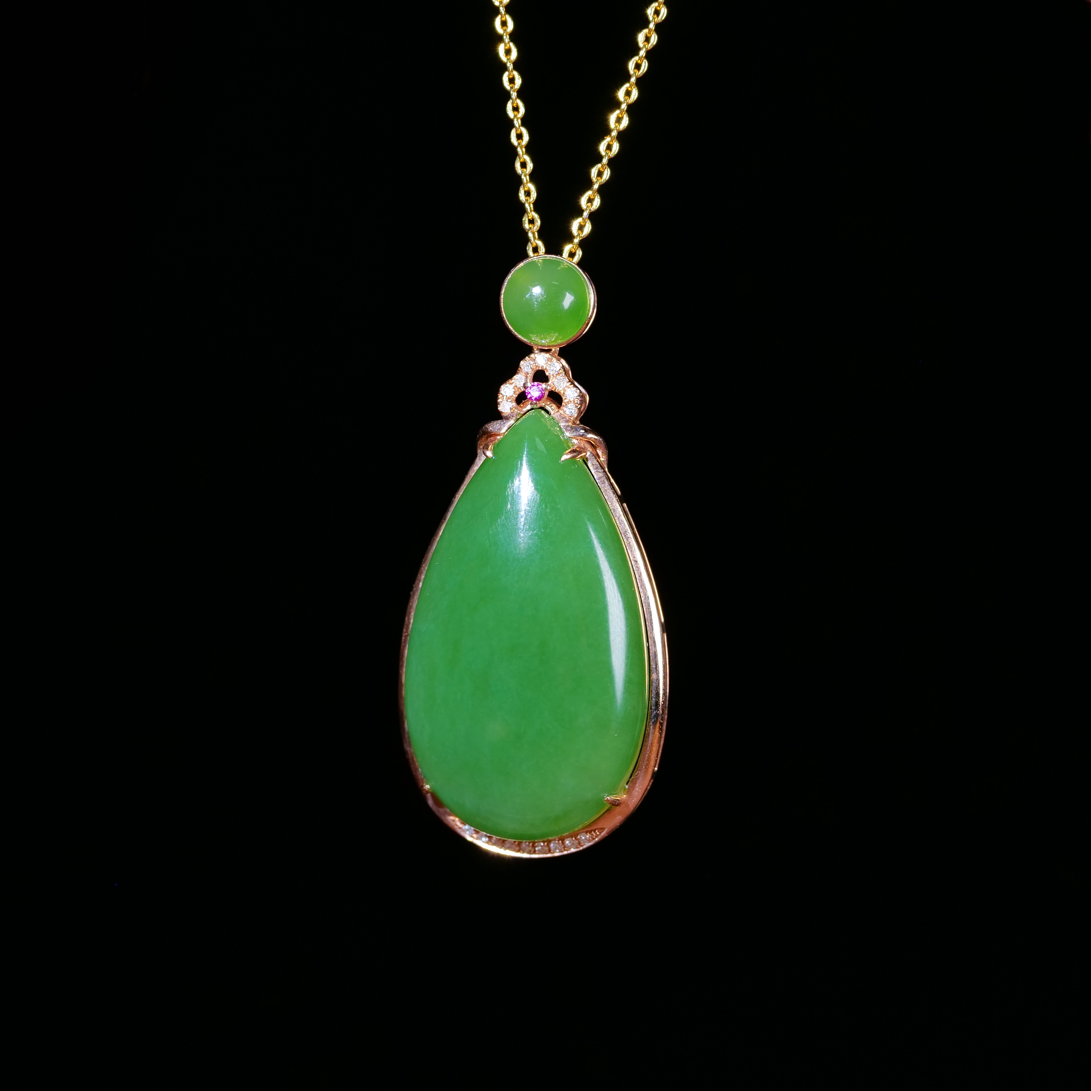 【小雨来了】18k金镶嵌和田玉碧玉水滴吊坠 多样性发一件